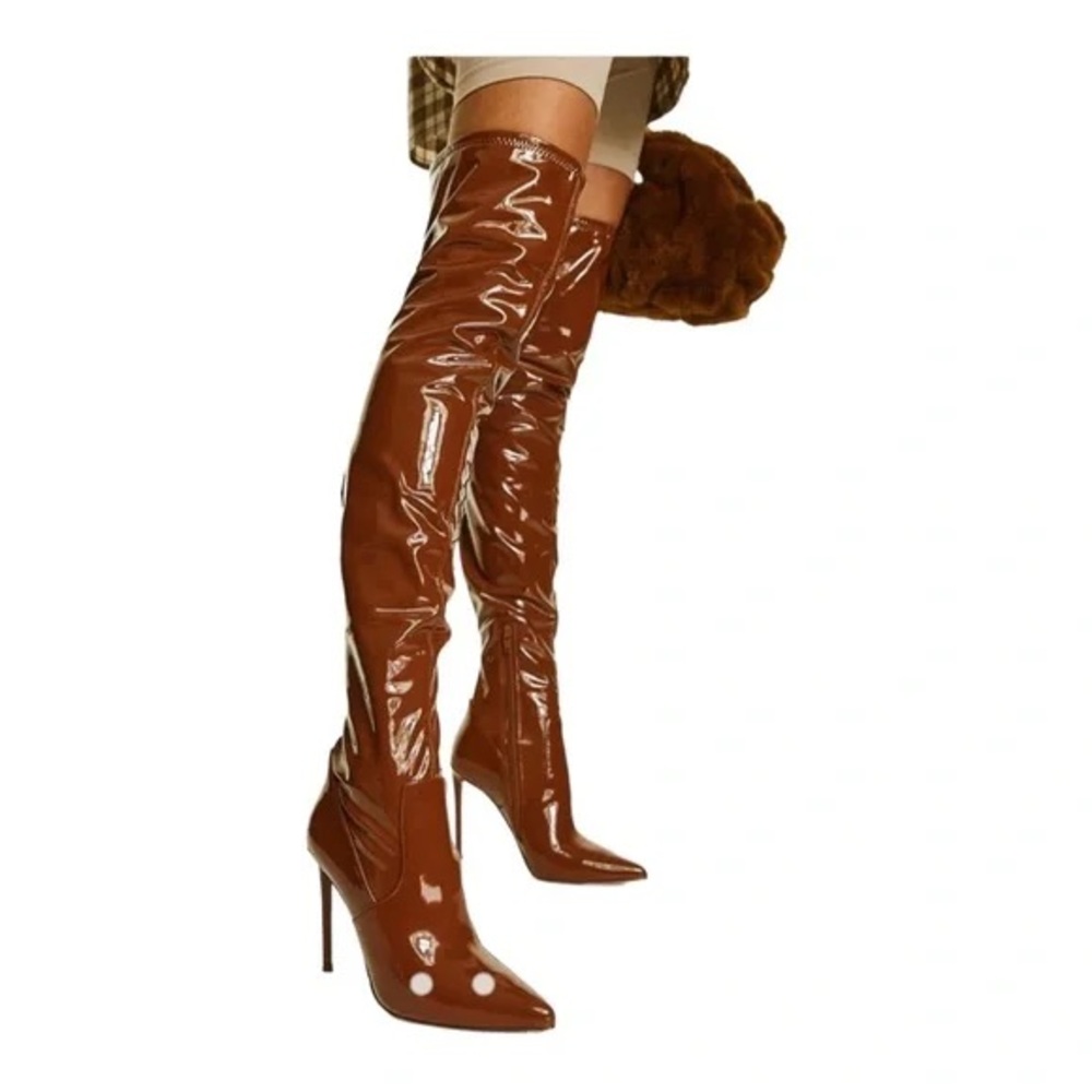 NWOT Steve Madden Viktory patent stiletto heel thigh high boots
